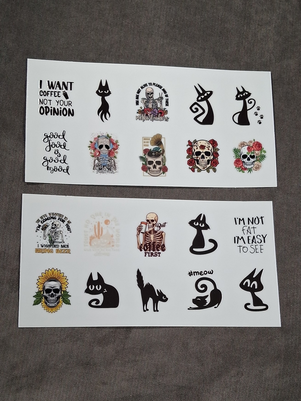 2/$5 Cup Wrap Rub On Transfer Stickers 2 Sheets Spooky Cats Skulls Coffee NEW
